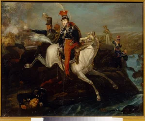 Der Tod von Prinz Josef Poniatowski in der Schlacht bei Leipzig, 16. Oktober 1813